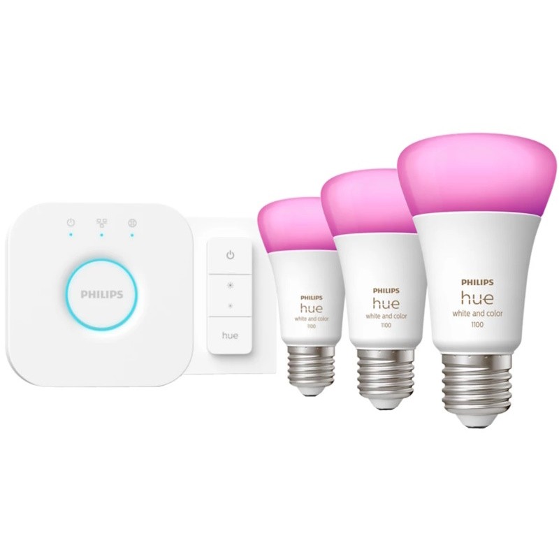 Philips Hue White and Colour 11W E27 3 pcs + Bridge + dimmer switch