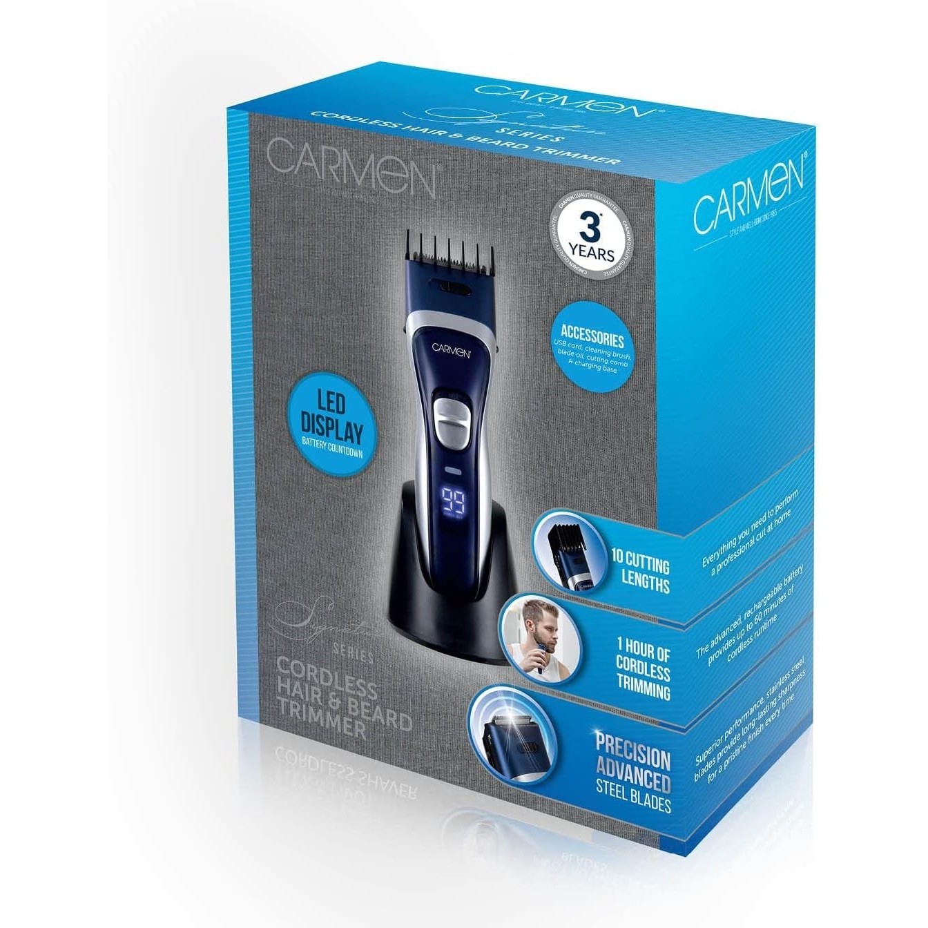 CARMEN Men&#039;s Signature Cordless Hair Trimmer with LED Display