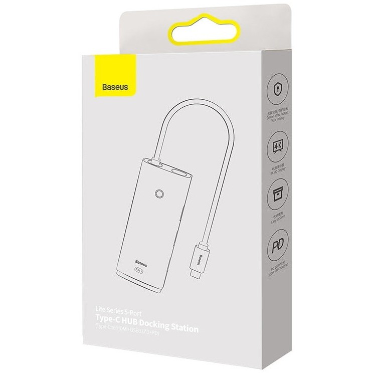 BASEUS Lite Series 5-Port USB-C to HDMI+USB3.0x3+PD