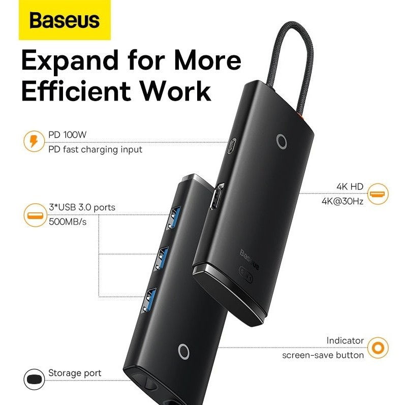 BASEUS Lite Series 5-Port USB-C to HDMI+USB3.0x3+PD
