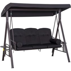 Outsunny 3 Seater Garden Swing Chair Patio Swing Bench w/ Cup Trays
