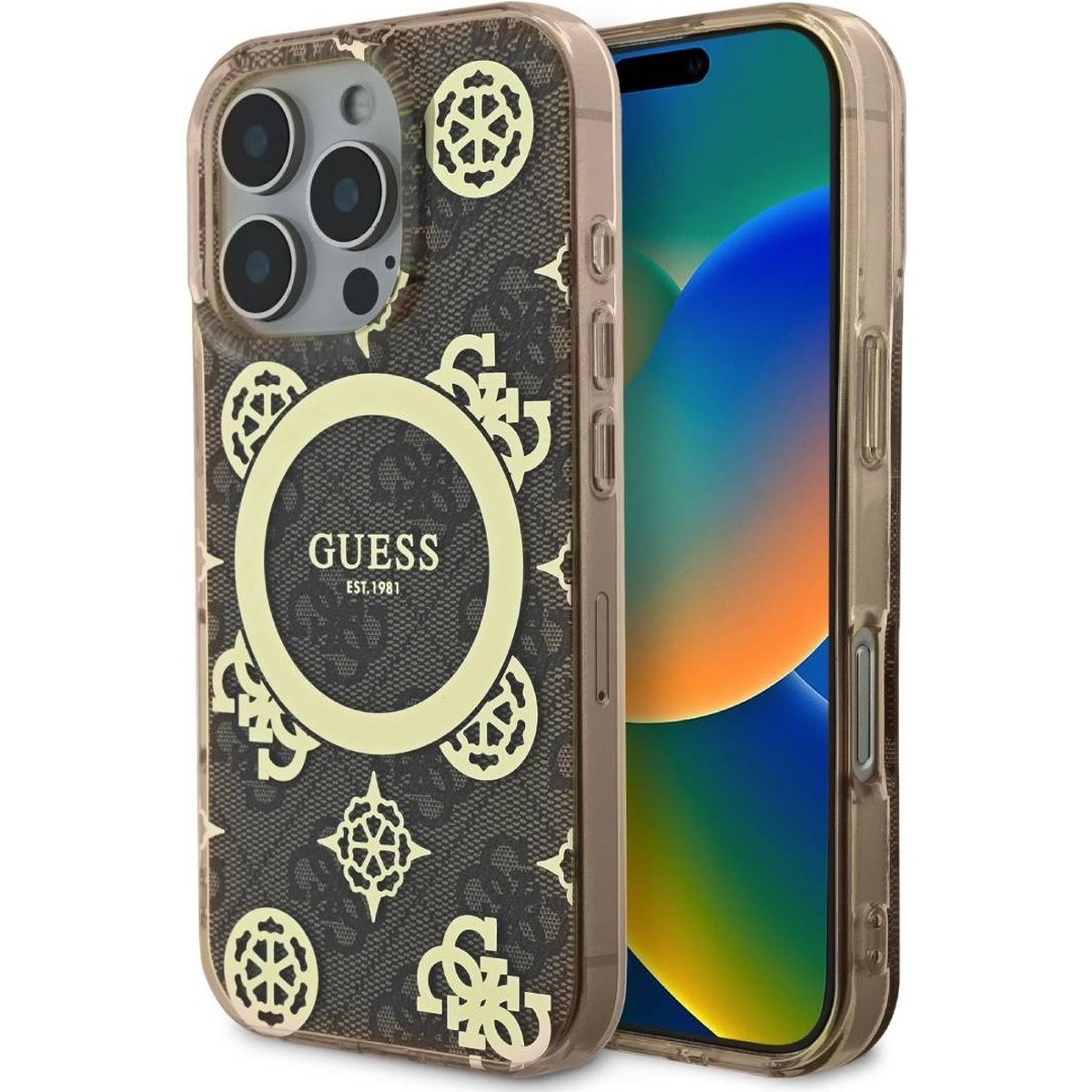 GUESS IML Peony On 4G Background MagSafe for iPhone 16 Pro